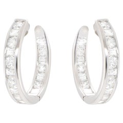 Doppelte Diamant-Creolen-Ohrringe Baguette und rund 2,16 Karat 18K Gold