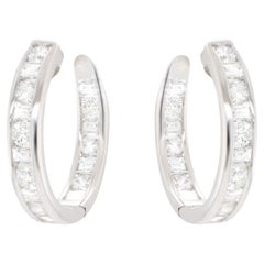 Double Diamond Hoop Earrings Baguette and Round 2.16 Carats 18K Gold