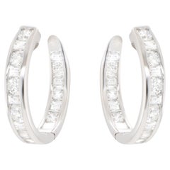 Double Diamond Hoop Earrings Baguette and Round 2.16 Carats 18K Gold