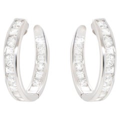 Double Diamond Hoop Earrings Baguette and Round 2.16 Carats 18K Gold