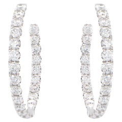 Double Diamond Hoop Earrings Round Cut 2.15 Carats 18K Gold