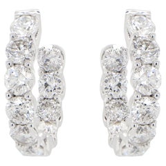 Double Diamond Hoop Earrings Round Cut 6.1 Carats 18K Gold