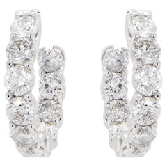 Double Diamond Hoop Earrings Round Cut 6.1 Carats 18K Gold