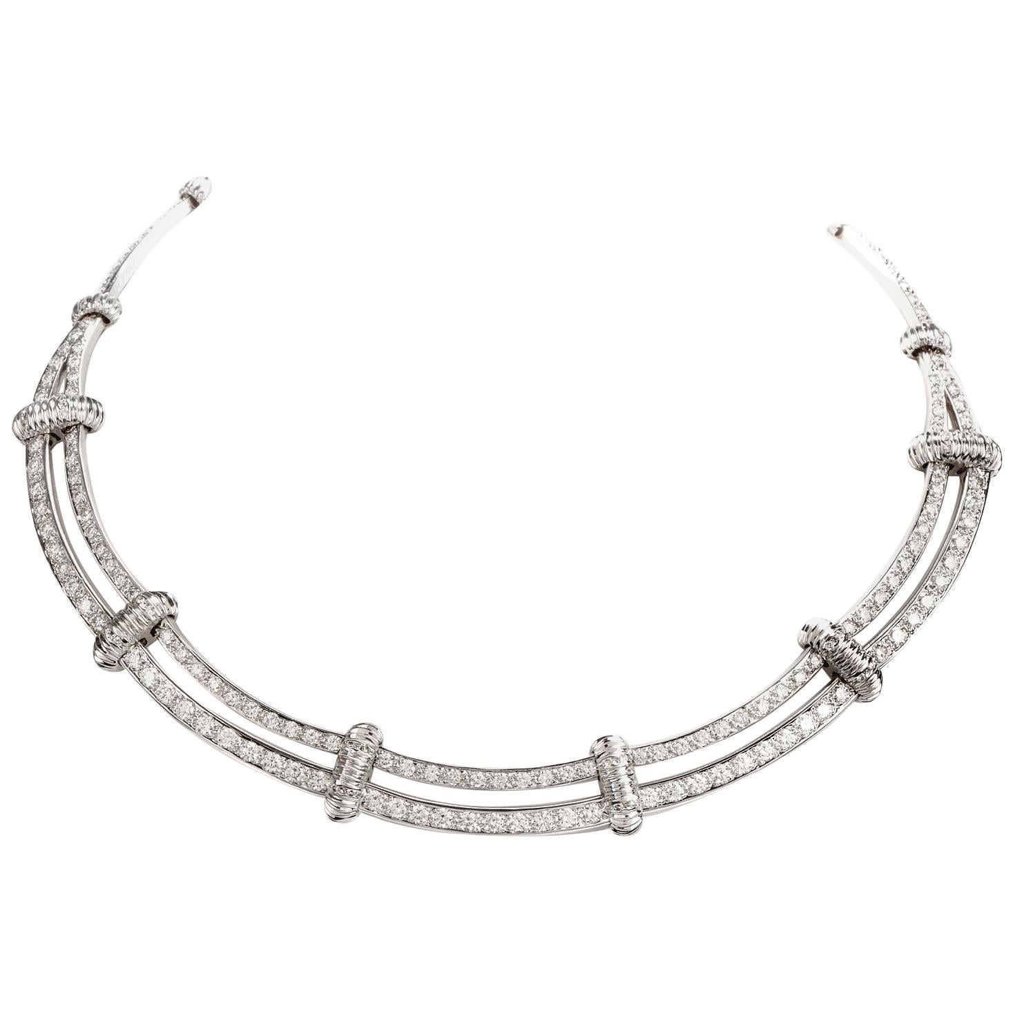  LISRO 1990's Diamond Link 18 Karat White Gold Choker Necklace