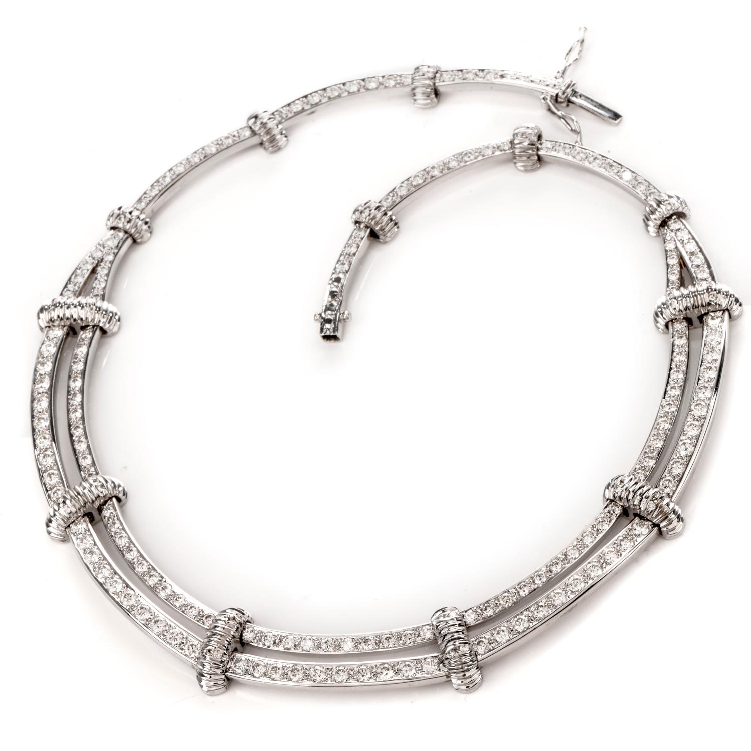 Art Deco  LISRO 1990's Diamond Link 18 Karat White Gold Choker Necklace