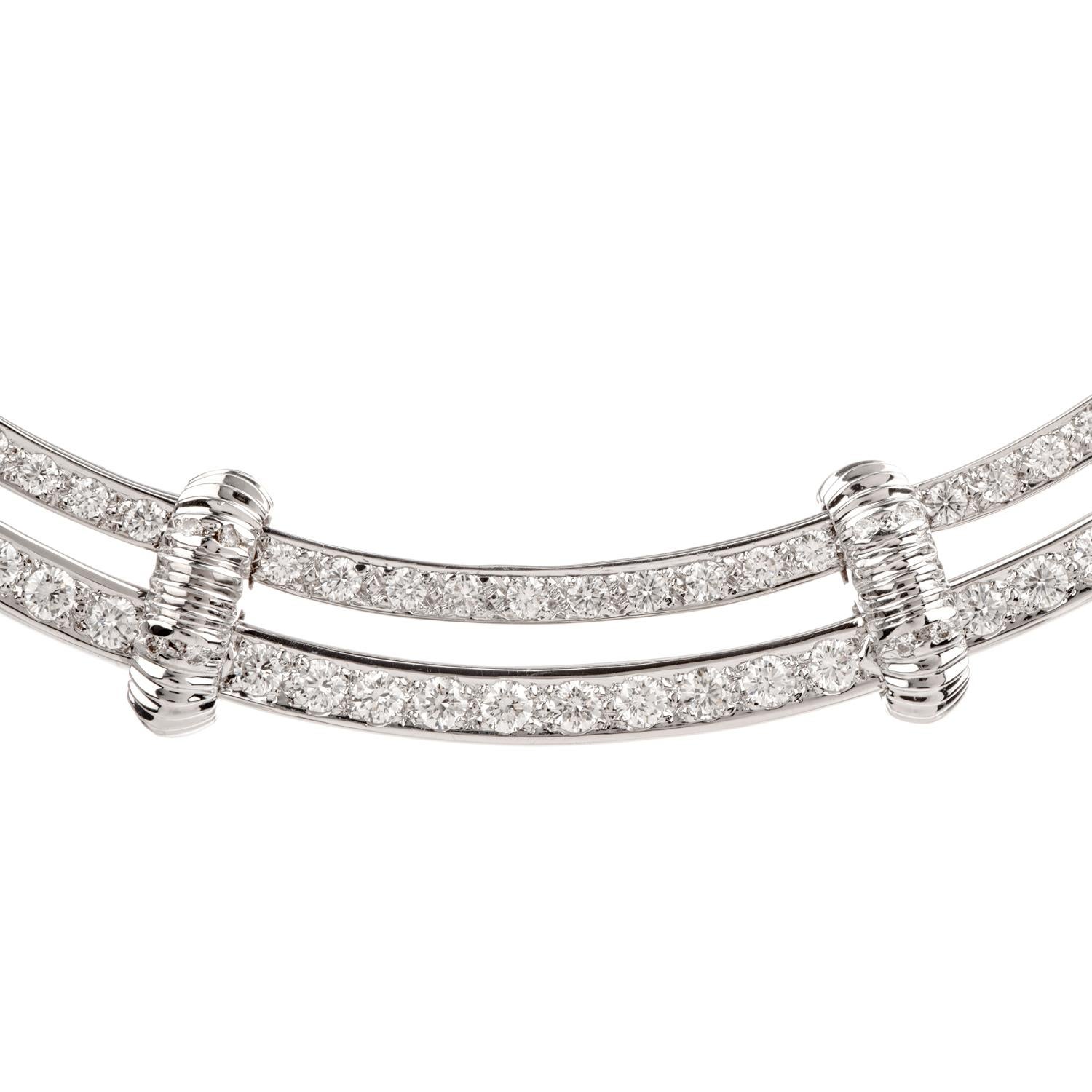 Round Cut  LISRO 1990's Diamond Link 18 Karat White Gold Choker Necklace