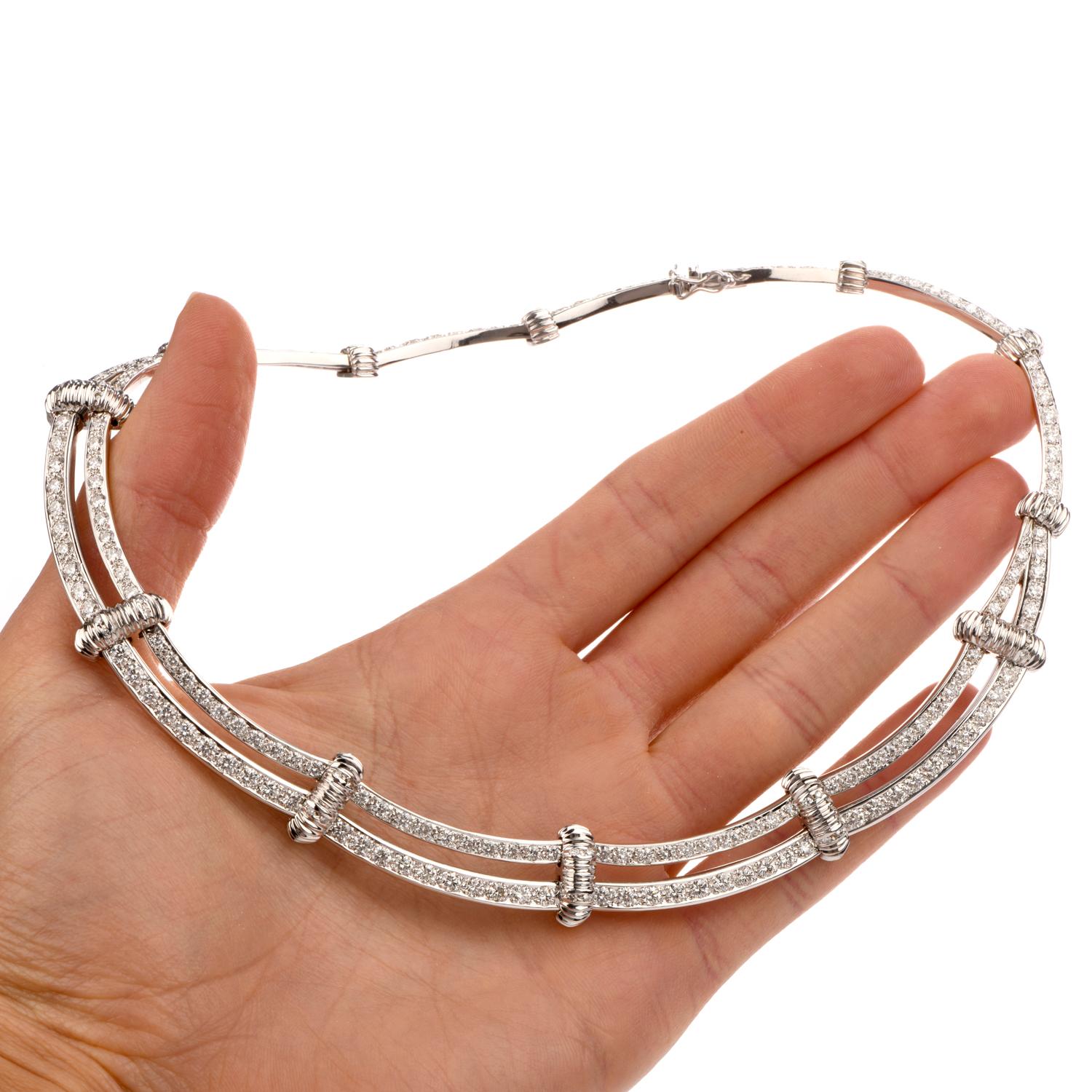 Women's  LISRO 1990's Diamond Link 18 Karat White Gold Choker Necklace