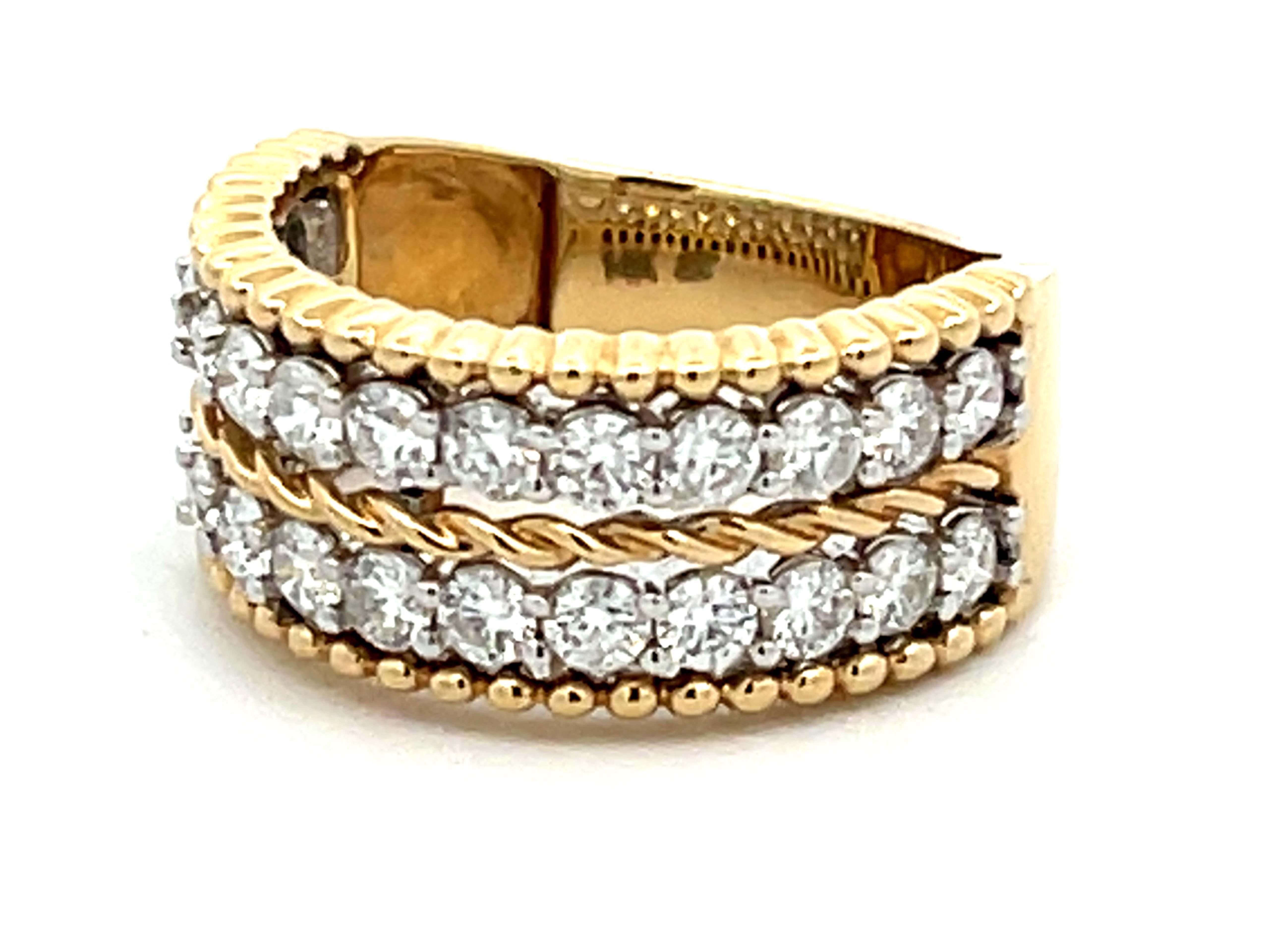 Bague à double rangée de diamants en or jaune 14 carats Excellent état - En vente à Honolulu, HI
