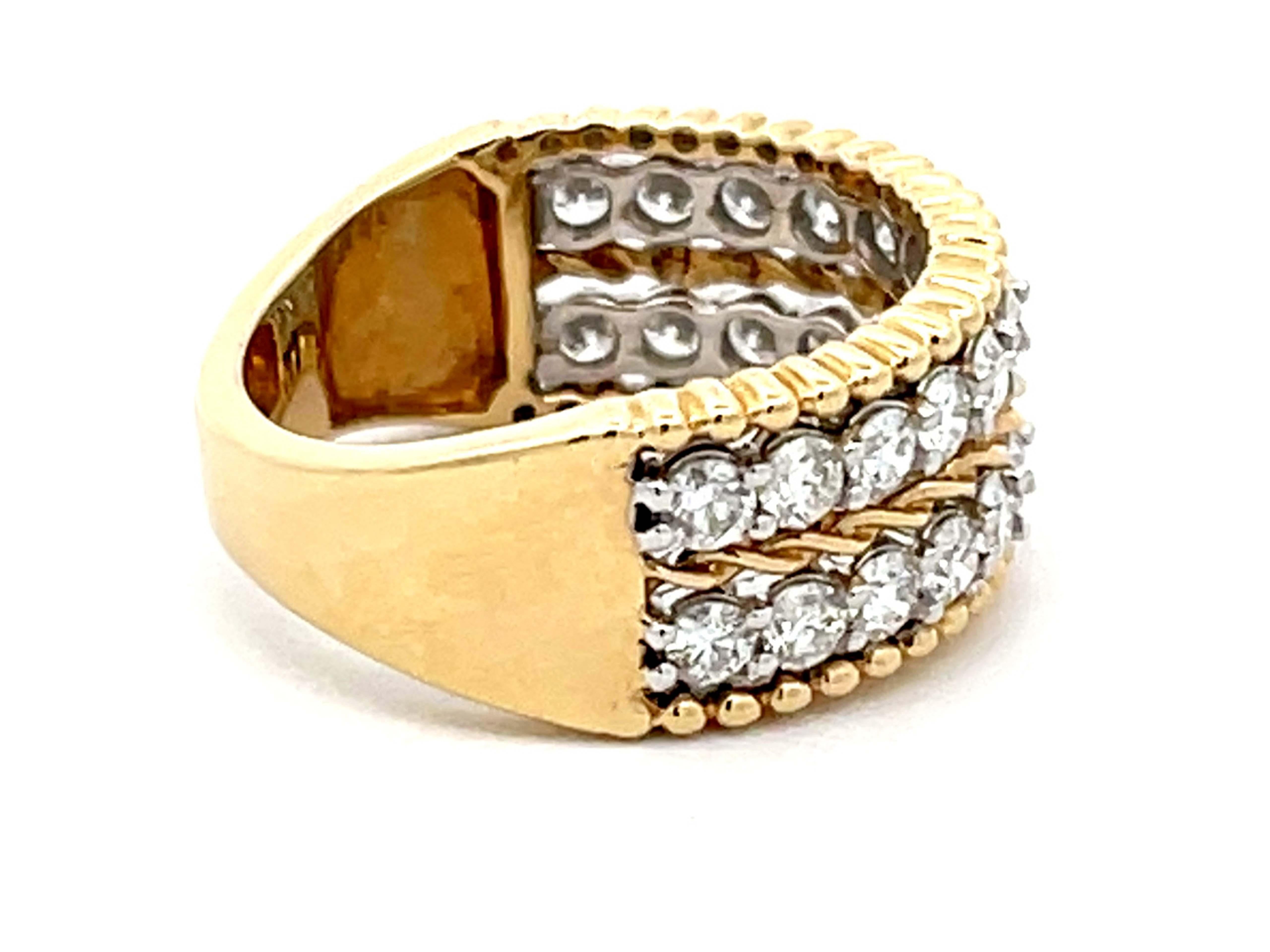 Bague à double rangée de diamants en or jaune 14 carats Unisexe en vente