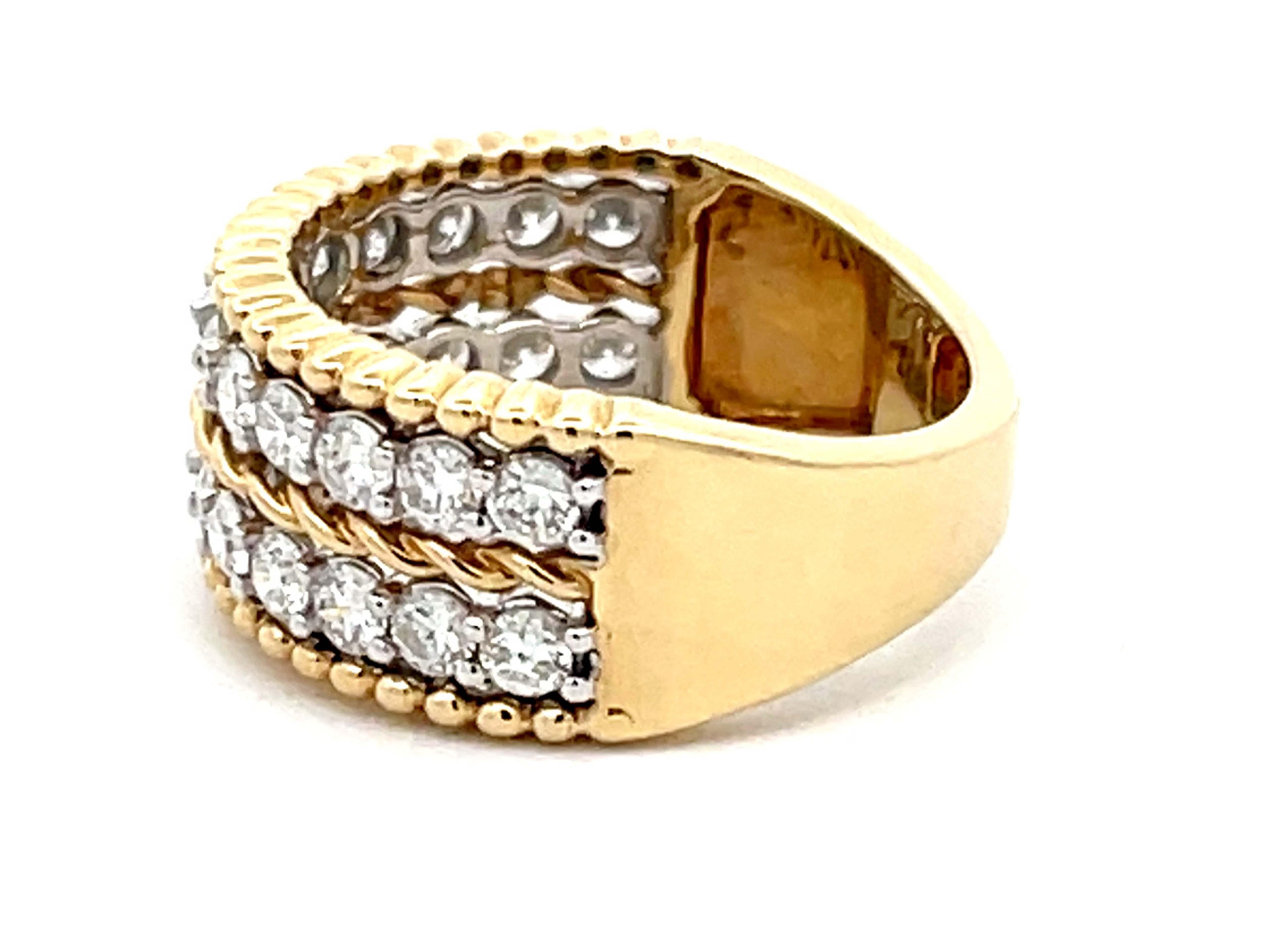Bague à double rangée de diamants en or jaune 14 carats en vente 1