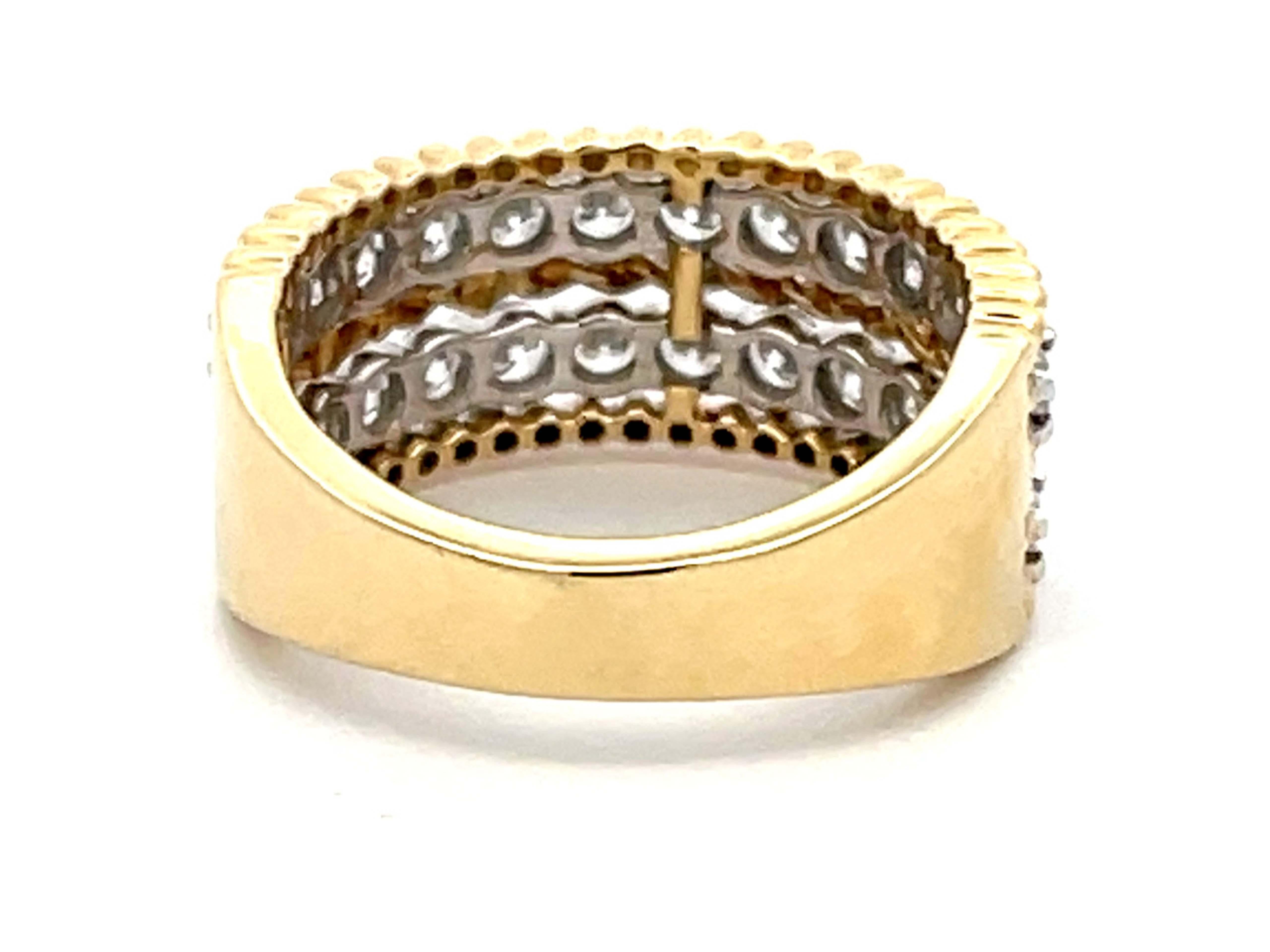 Double Diamond Row Band Ring in 14k Yellow Gold For Sale 2