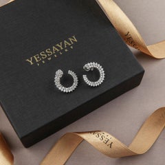 Double Diamond Row Hoops in 18K White Gold