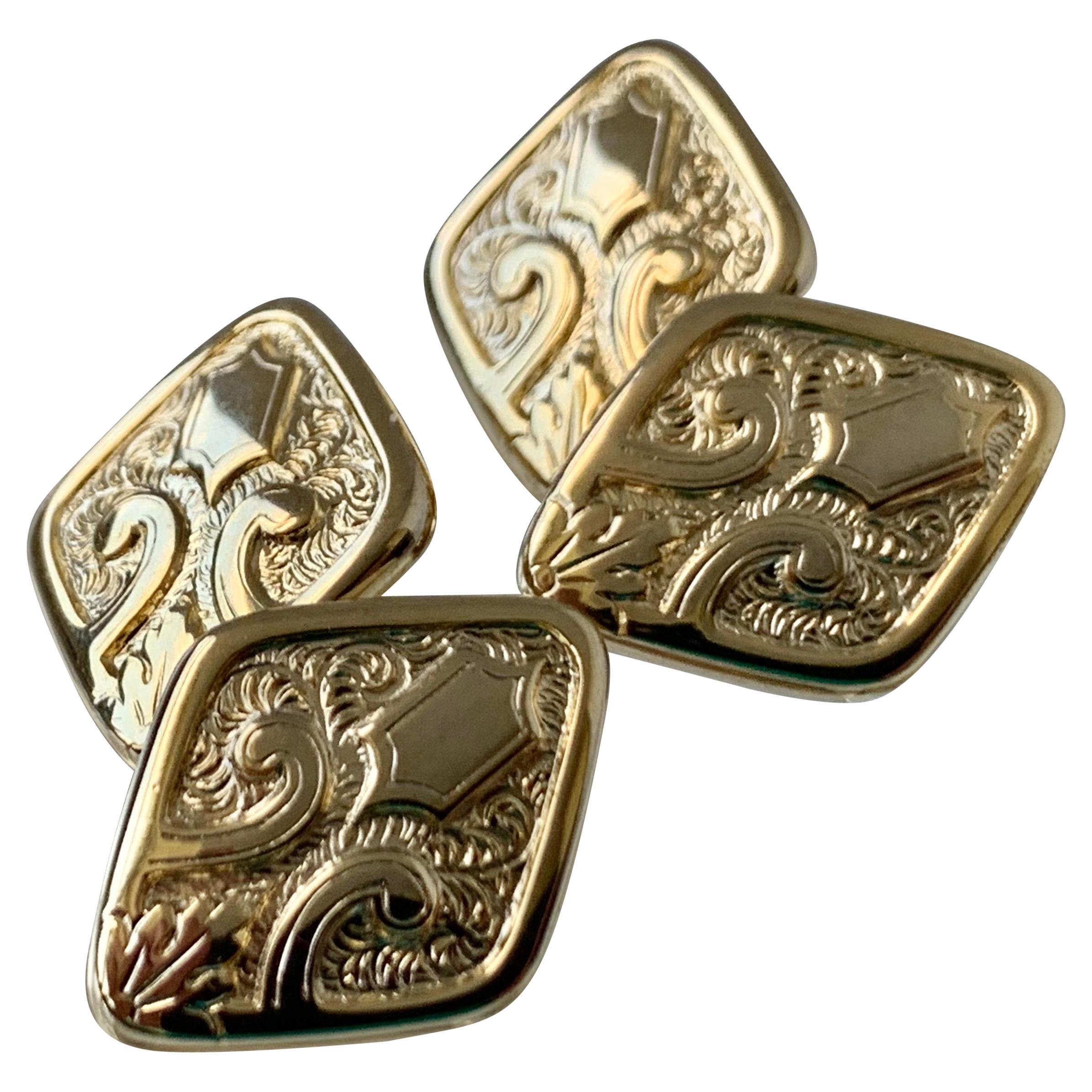 Cufflinks with Double Diamond Shape and Raised Design-A Pair