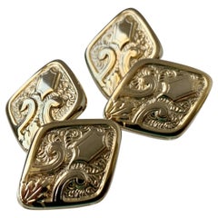 Boutons de manchette avec double forme de diamant et design en relief - une paire