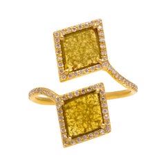 Double Diamond Slice Wrap Ring in 18k Yellow Gold with Pave Diamond Halo