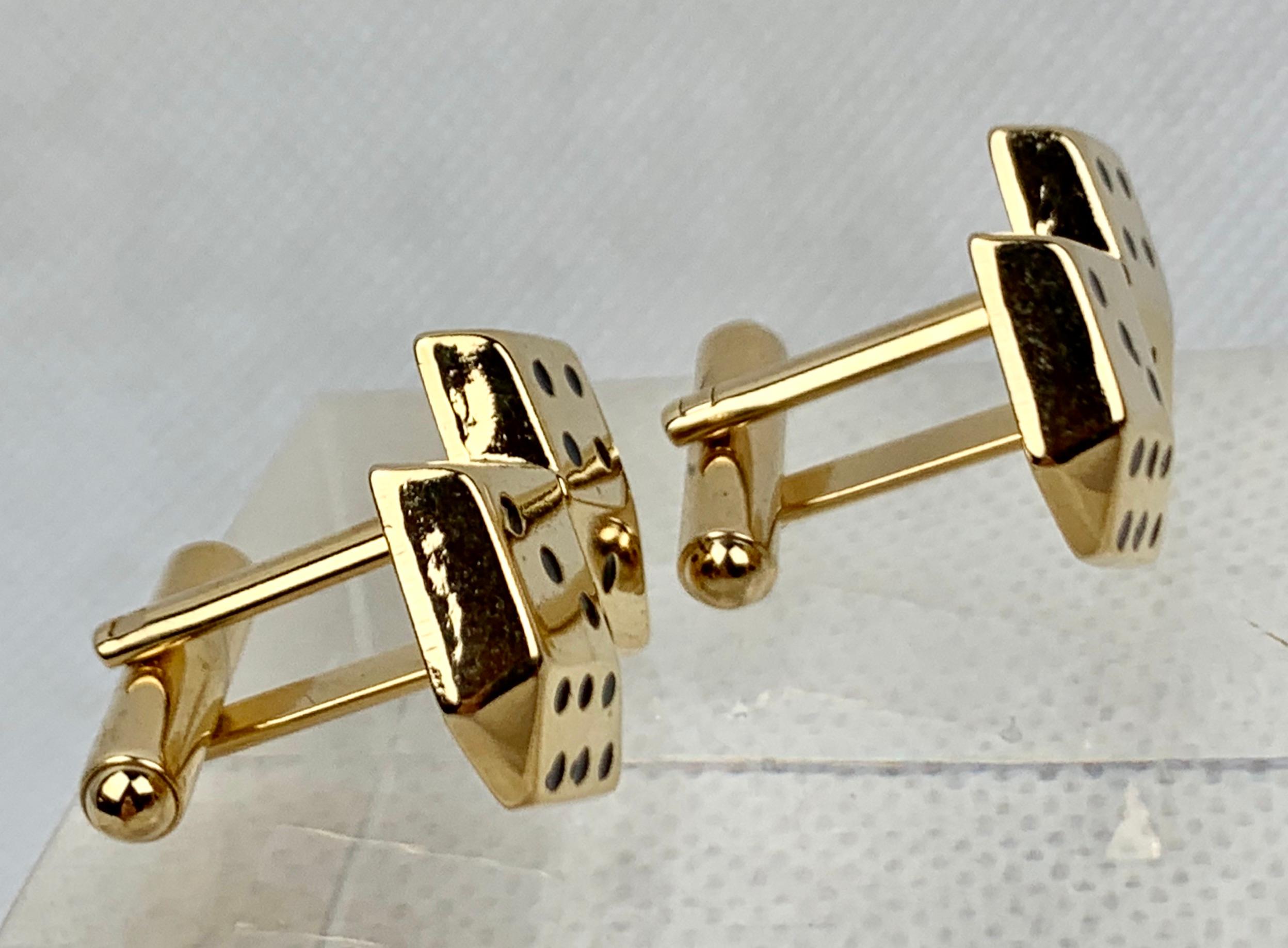 Modern A Pair of Double Dice Pattern Gold Filled Cufflinks, USA, c. 1970s