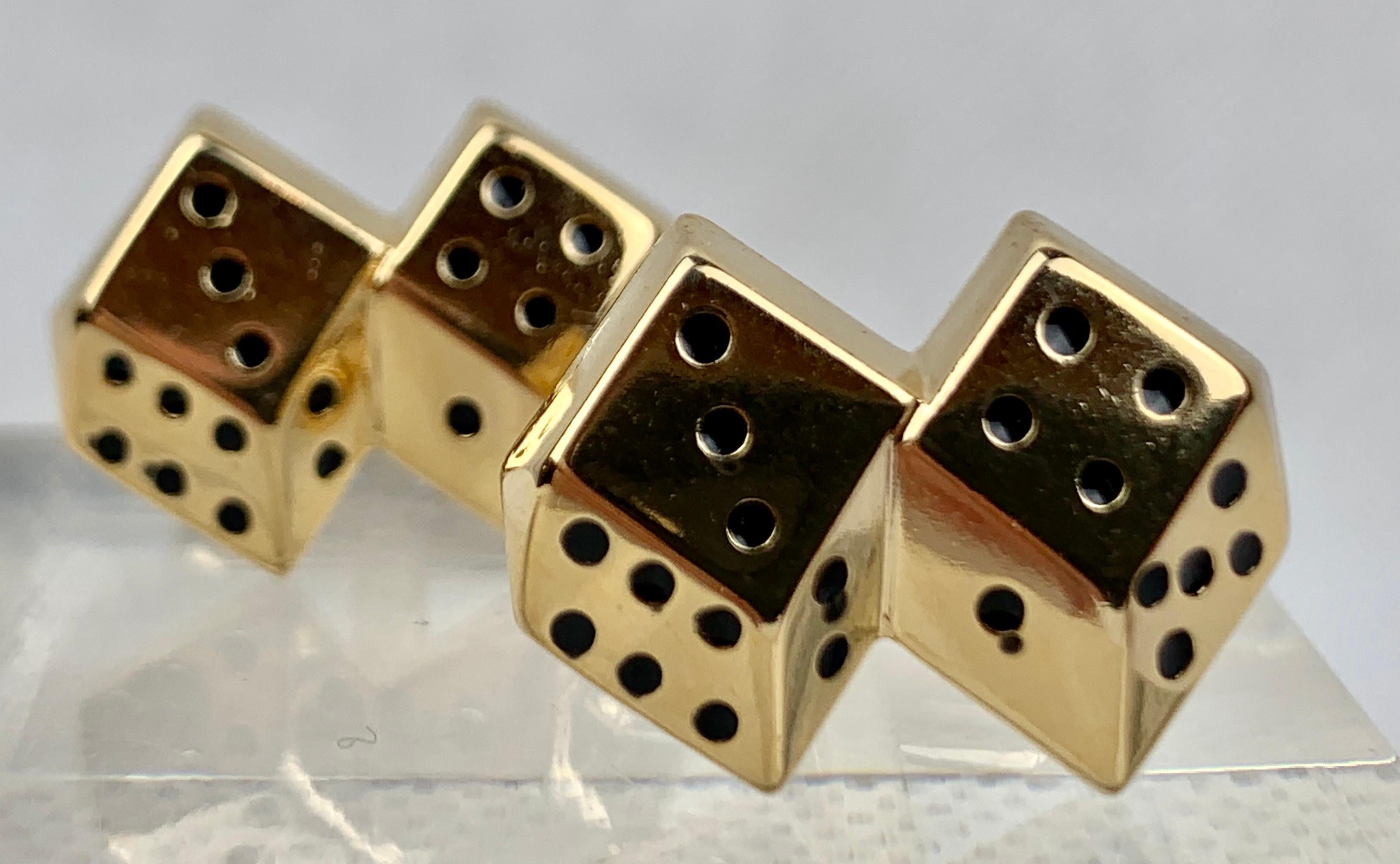 Women's or Men's A Pair of Double Dice Pattern Gold Filled Cufflinks, USA, c. 1970s