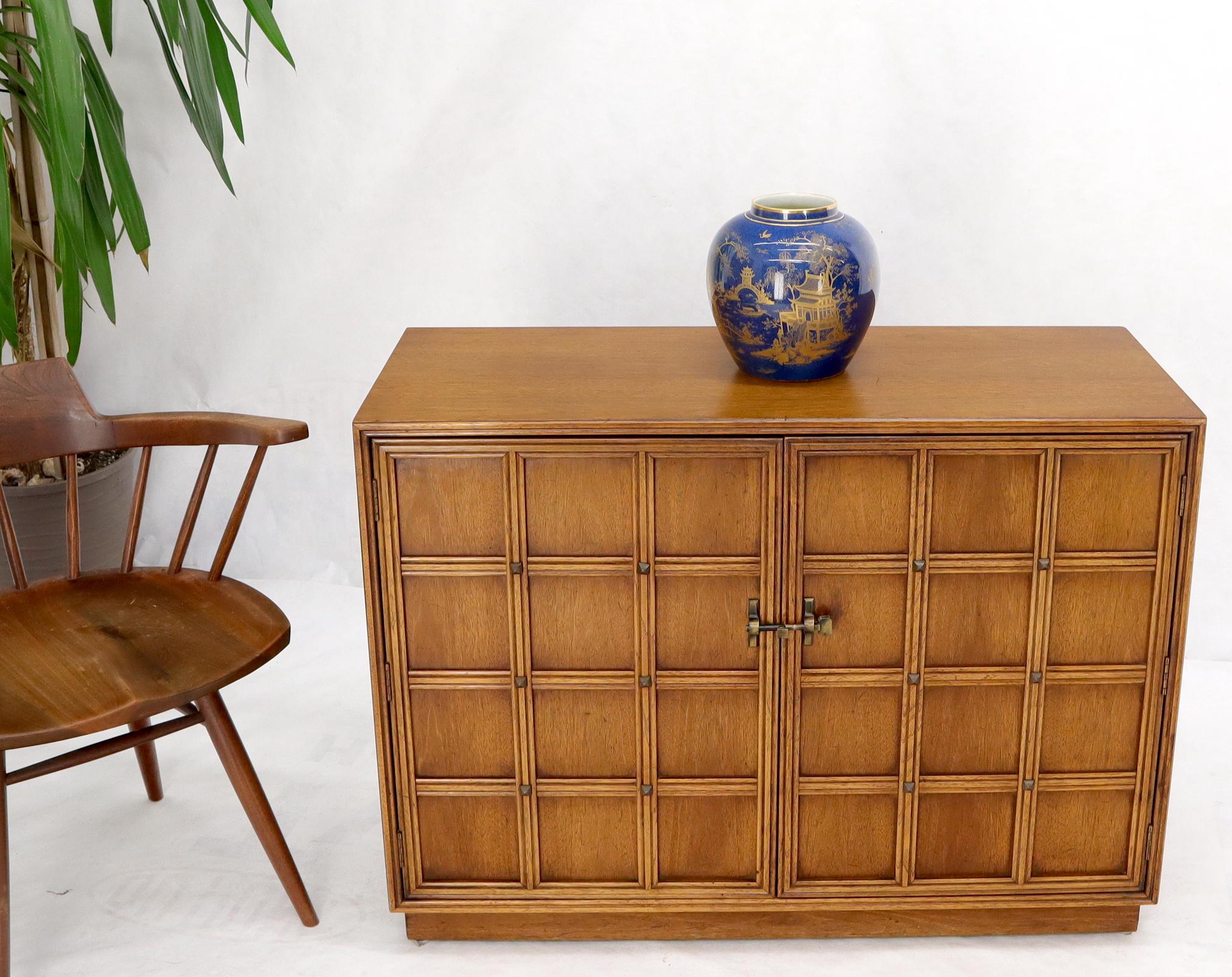 20th Century Double Door Buckle Latch Lattice and Brass Studs Front Credenza Console Cabinet
