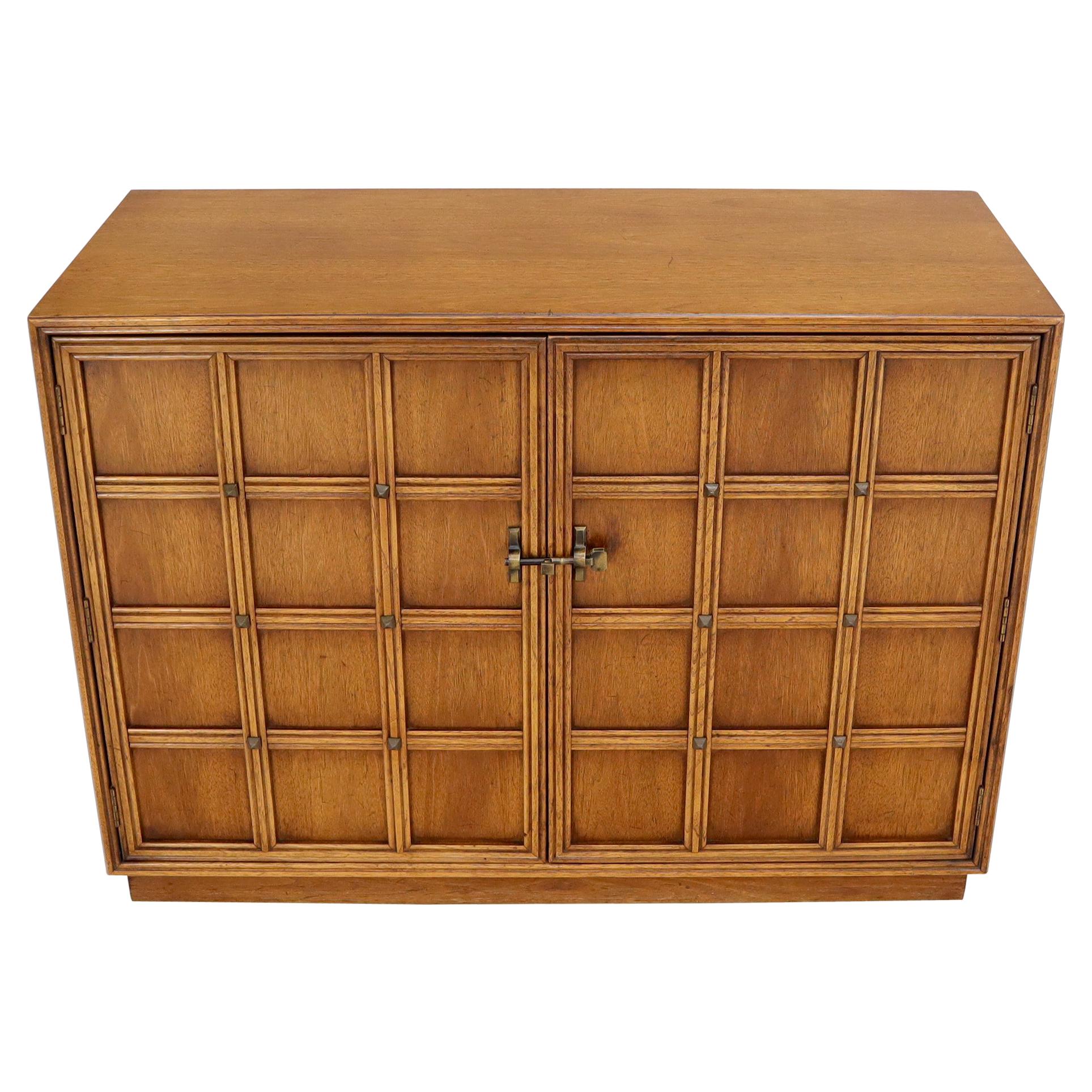 Double Door Buckle Latch Lattice and Brass Studs Front Credenza Console Cabinet