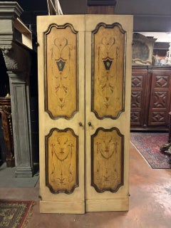 Double door in lacquered and painted wood, golden moldings, Italy