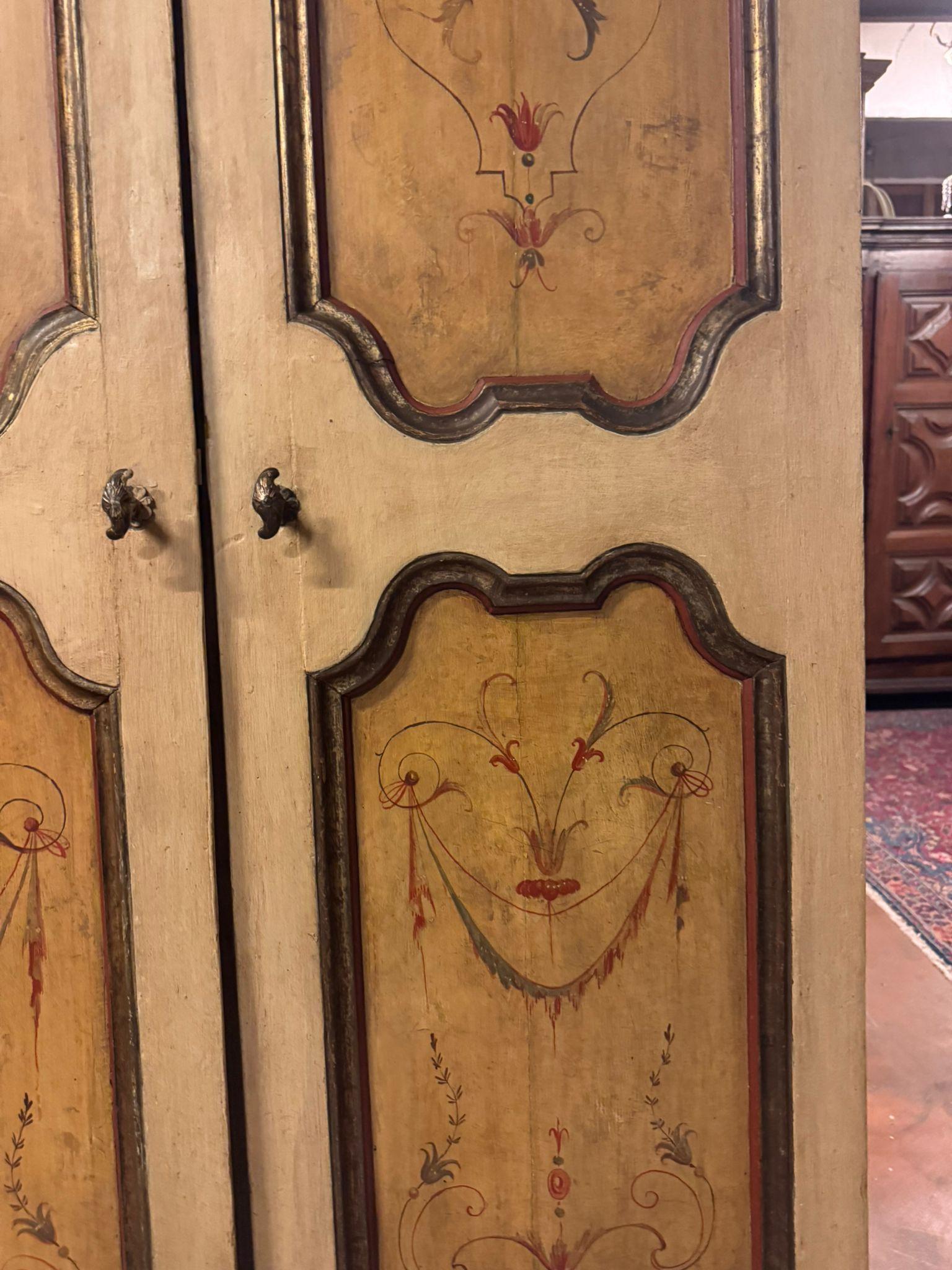 XIXe siècle Double door in lacquered and painted wood, golden moldings, Italy en vente