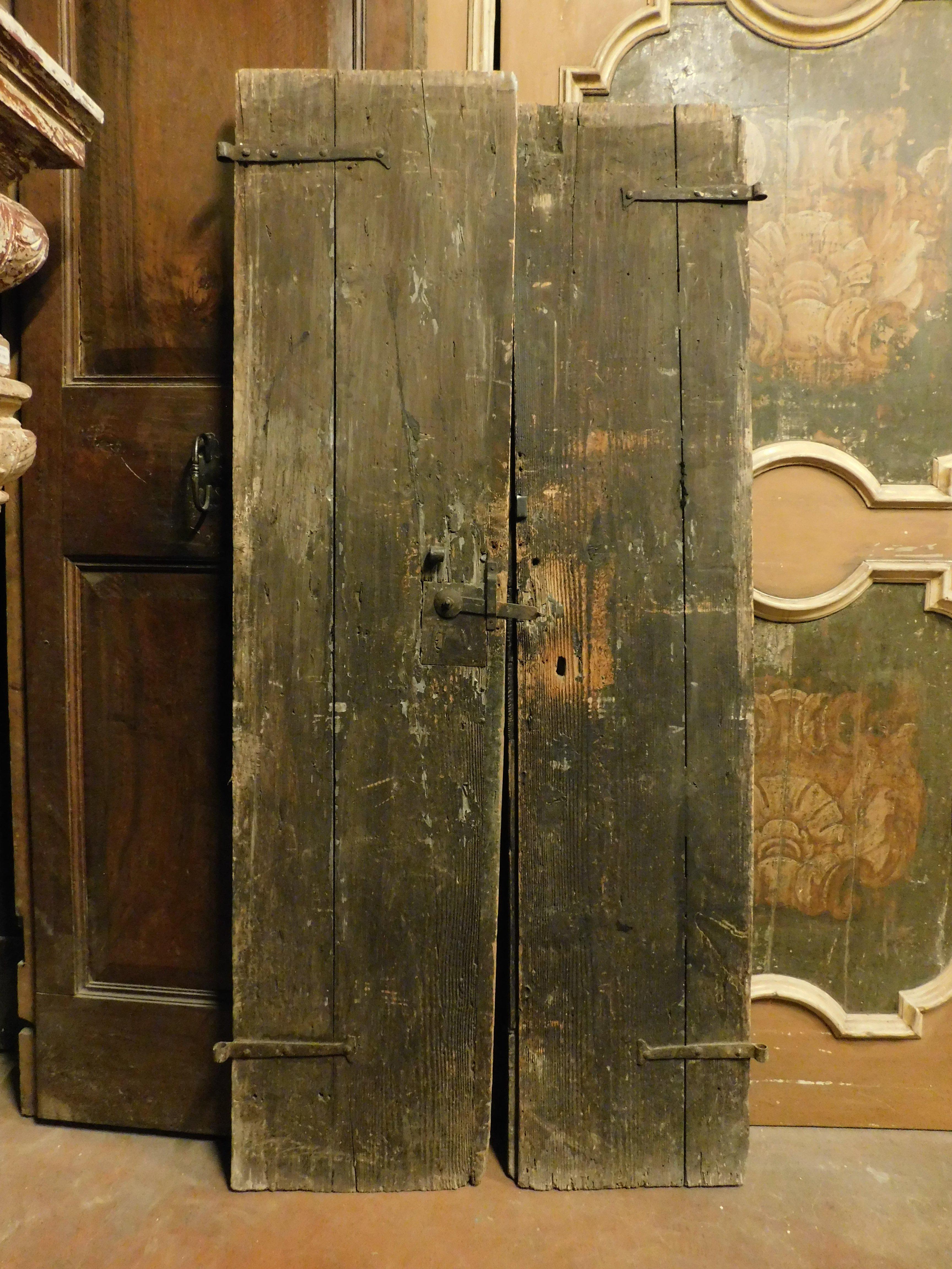 Doppeltür aus rustikalemarchischem Holz, schwarzem Hintergrund und lackierten Paneelen, Italien im Angebot 1