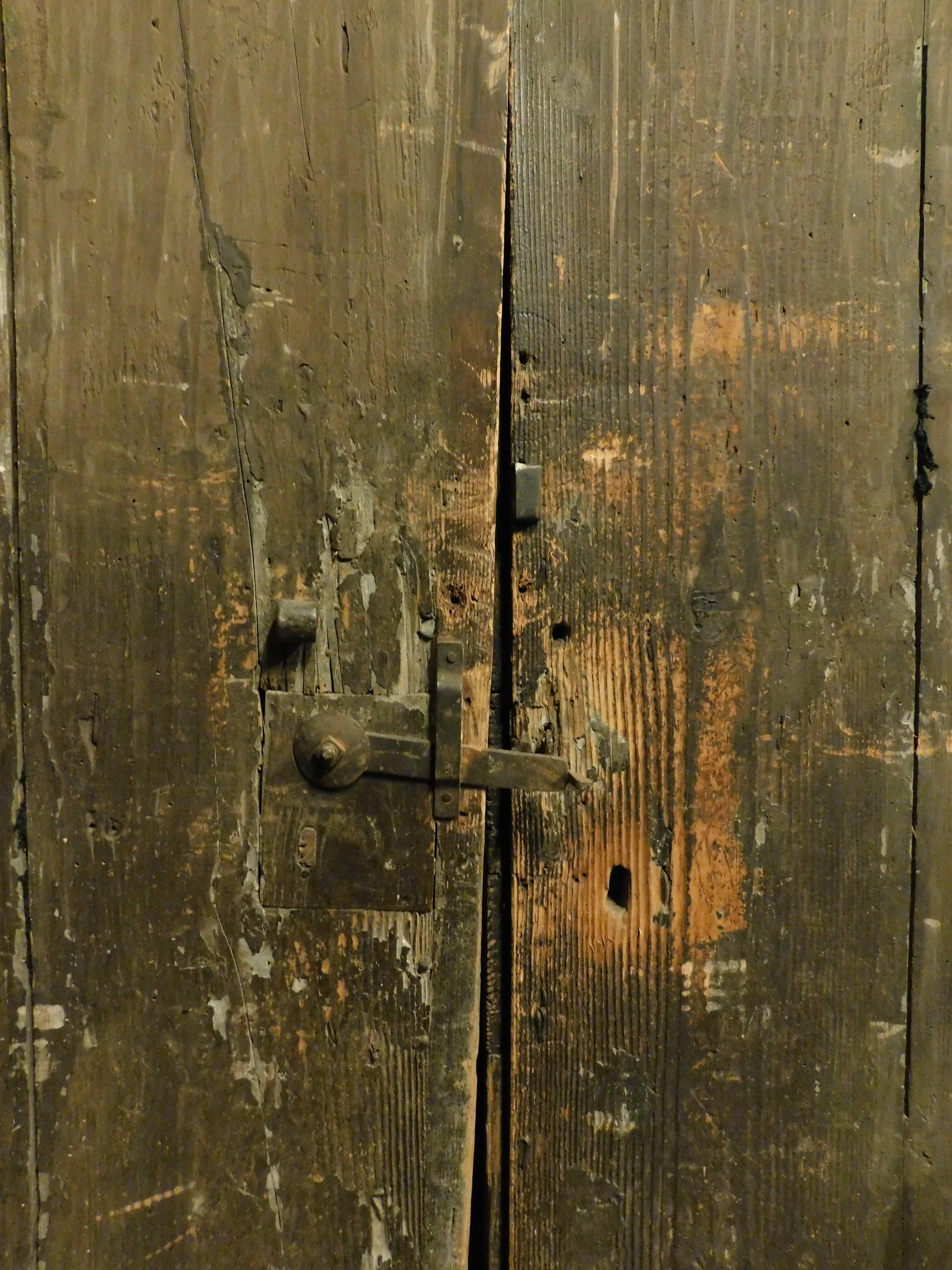 Double door in rustic larch wood, black background and painted panels, italy For Sale 2