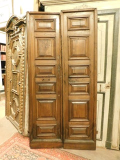 Double door in walnut wood, two paneled leaves, Italy