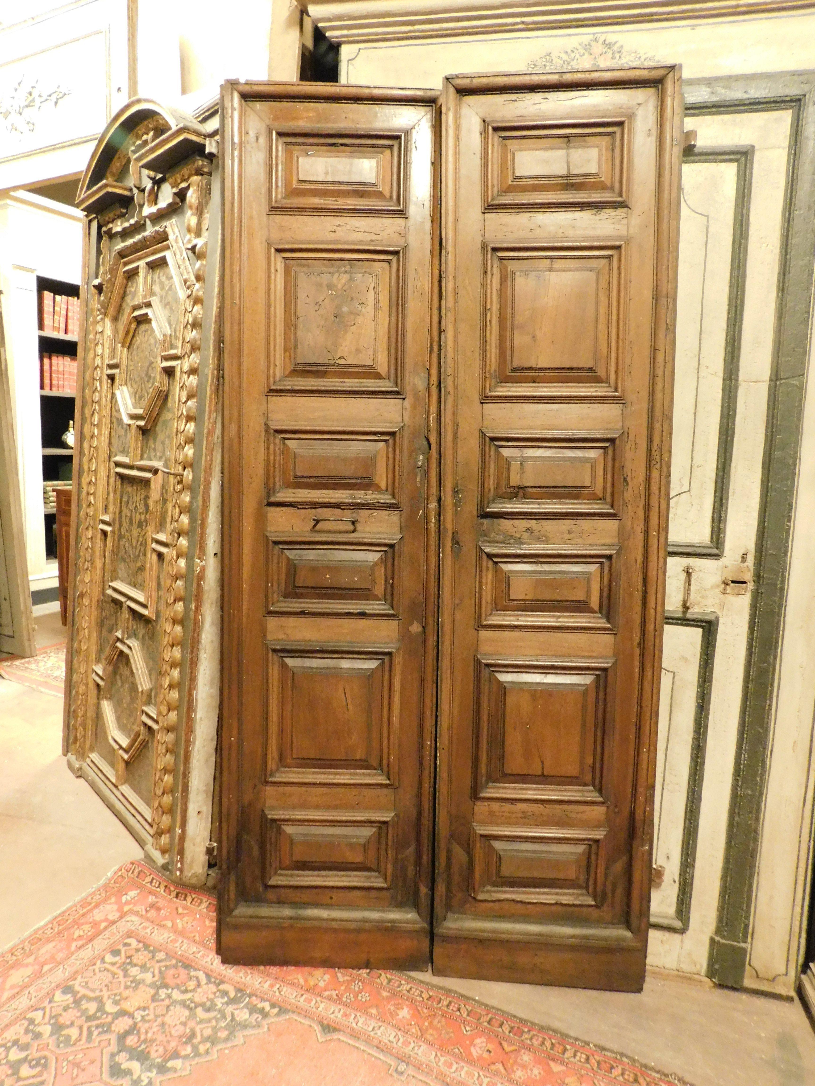 Sculpté à la main Double porte en Wood Wood, deux vantaux à panneaux, Italie en vente