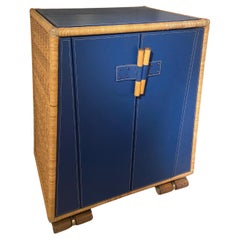 Vintage Double-door rattan and leather cabinet by Ronald-Cecil Sportes, ca. 1999