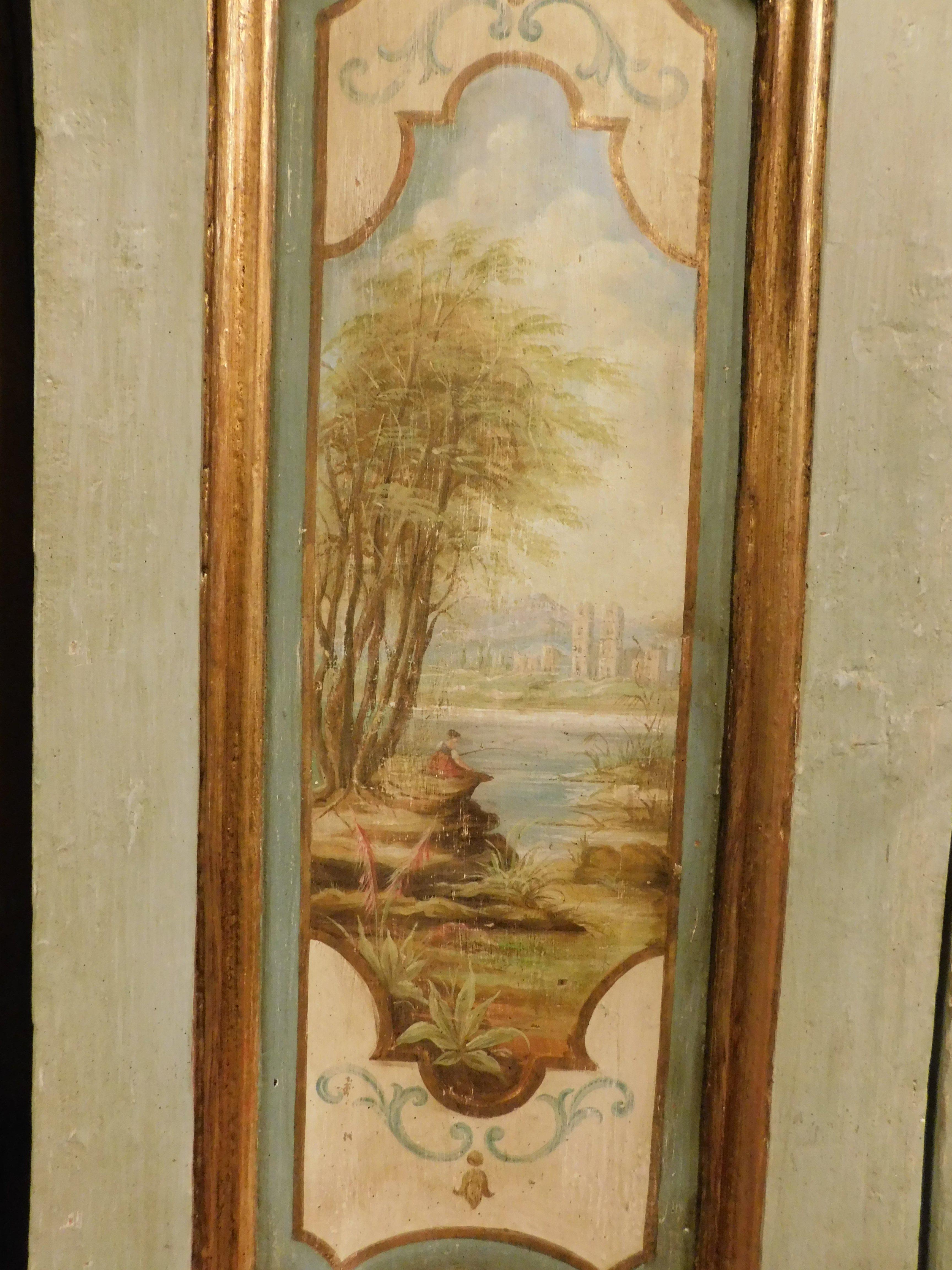 Puertas dobles de madera ricamente pintada, dorso lacado, Italia Italiano en venta