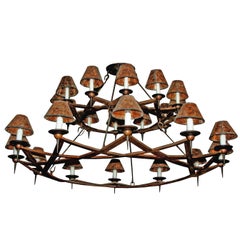 Double Dos Equis Arts & Crafts Style Wrought Iron Chandelier
