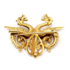 Double Dragon Brooch-Pendant in 14 Karat Yellow Gold