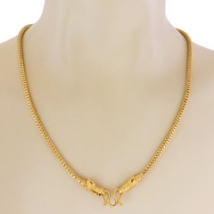 Double Dragon Head Clasp Long Dragon Scale 24k Gold Link Chain Necklace