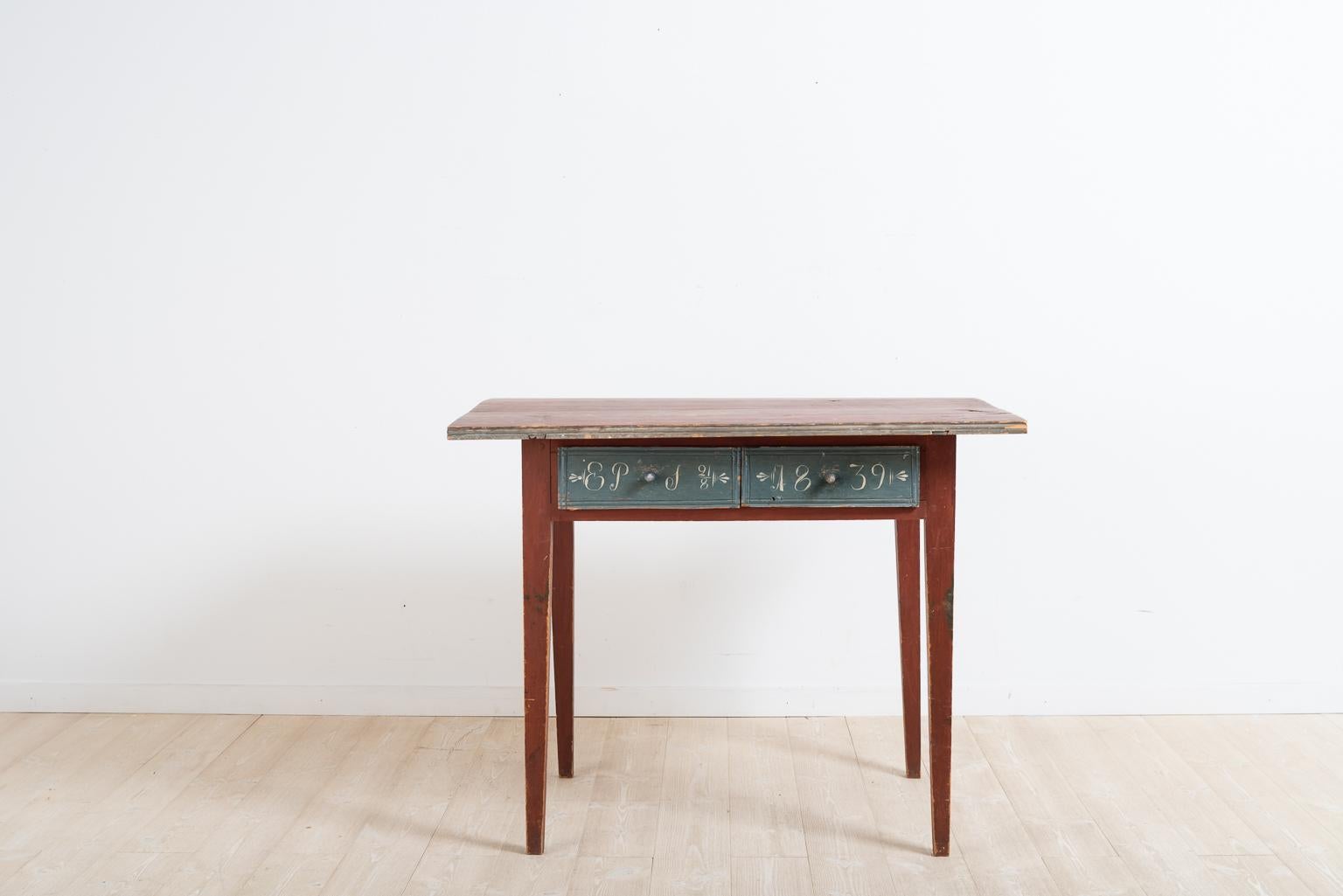 19th Century Antique Swedish Painted Folk Art Writing Table For Sale