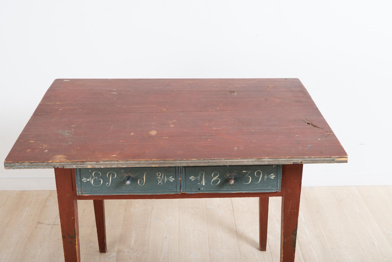 Pine Antique Swedish Painted Folk Art Writing Table For Sale