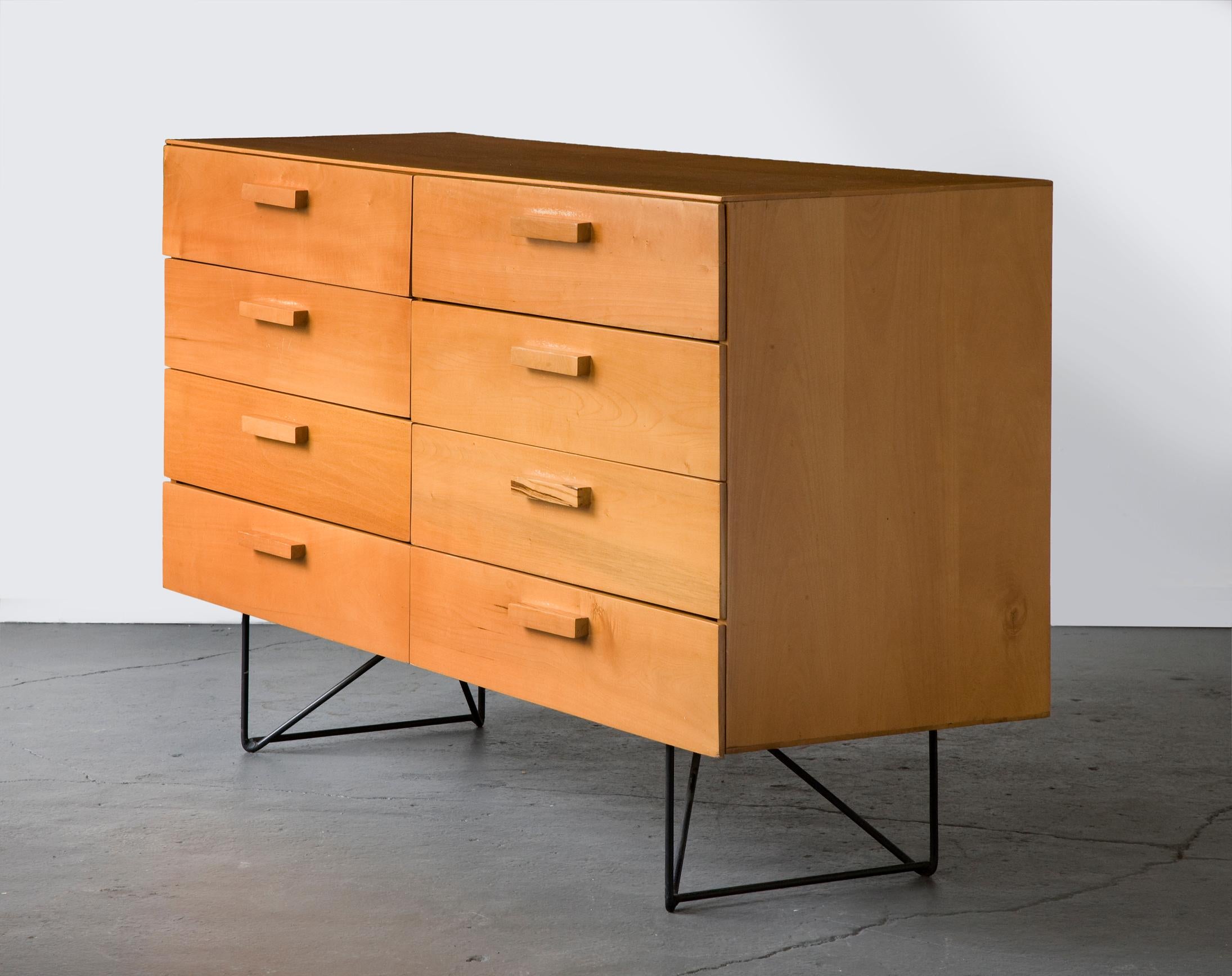 Double dresser in plywood with iron legs. Designed by Luther Conover for Pacifica, California, USA, circa 1949.