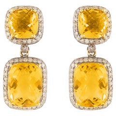 Antique Double Drop Citrine & Diamond Earrings