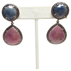 Double Drop Diamond Sapphire Earrings