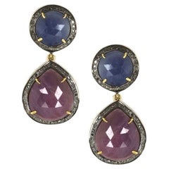 Double Drop Diamond Sapphire Earrings