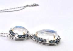 Double Drop Moonstone Pendant w/Diamonds and Sapphires 18K