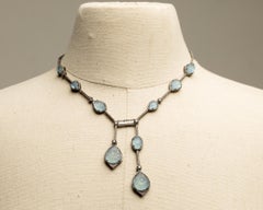 Double Drop Necklace with Carved Aquamarine Gemstones and Diamonds