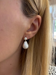 Orecchini con doppia goccia di perle, oro 18k, perle barocche