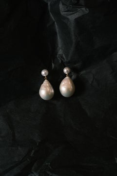 Double Drop Pearl Earrings, 18k Gold
