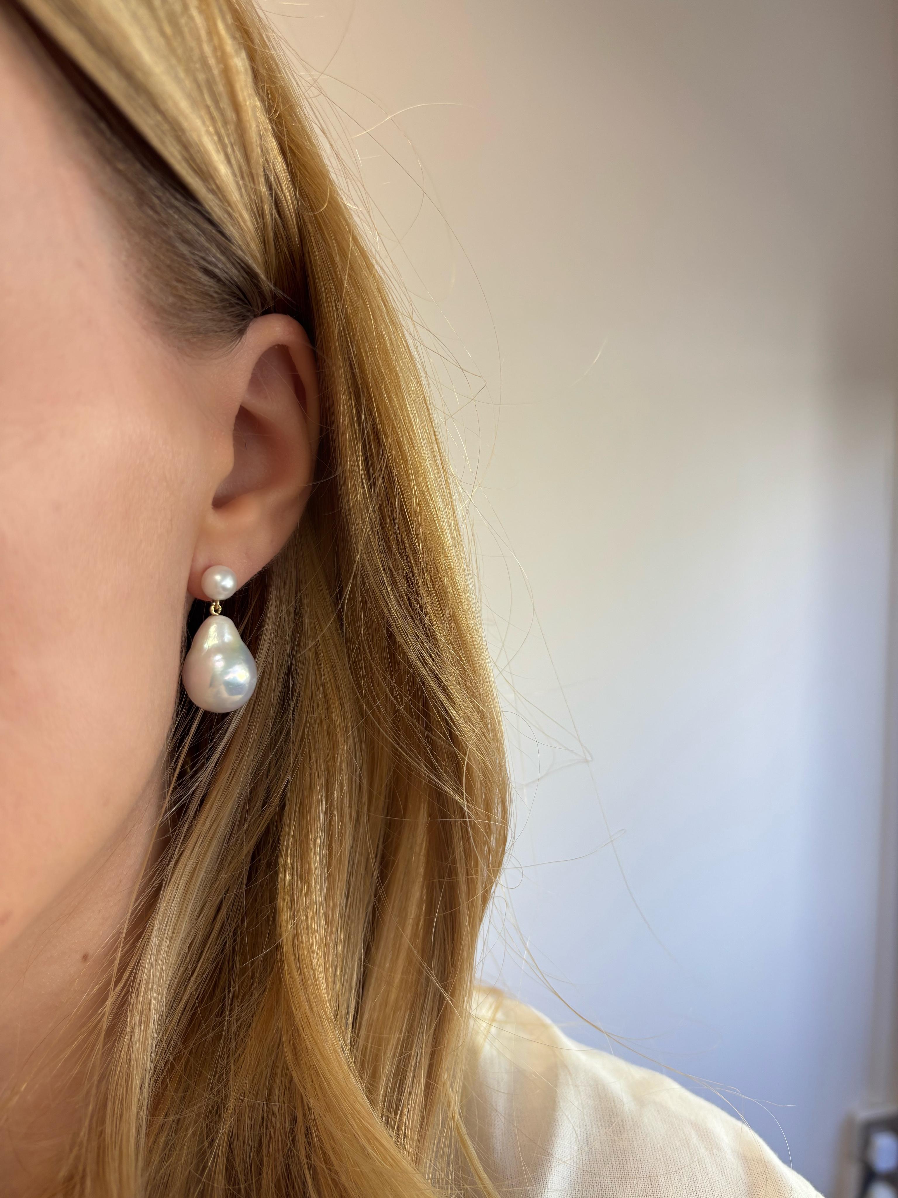 Pendientes Doble Gota Perla, Oro 18k Contemporáneo en venta