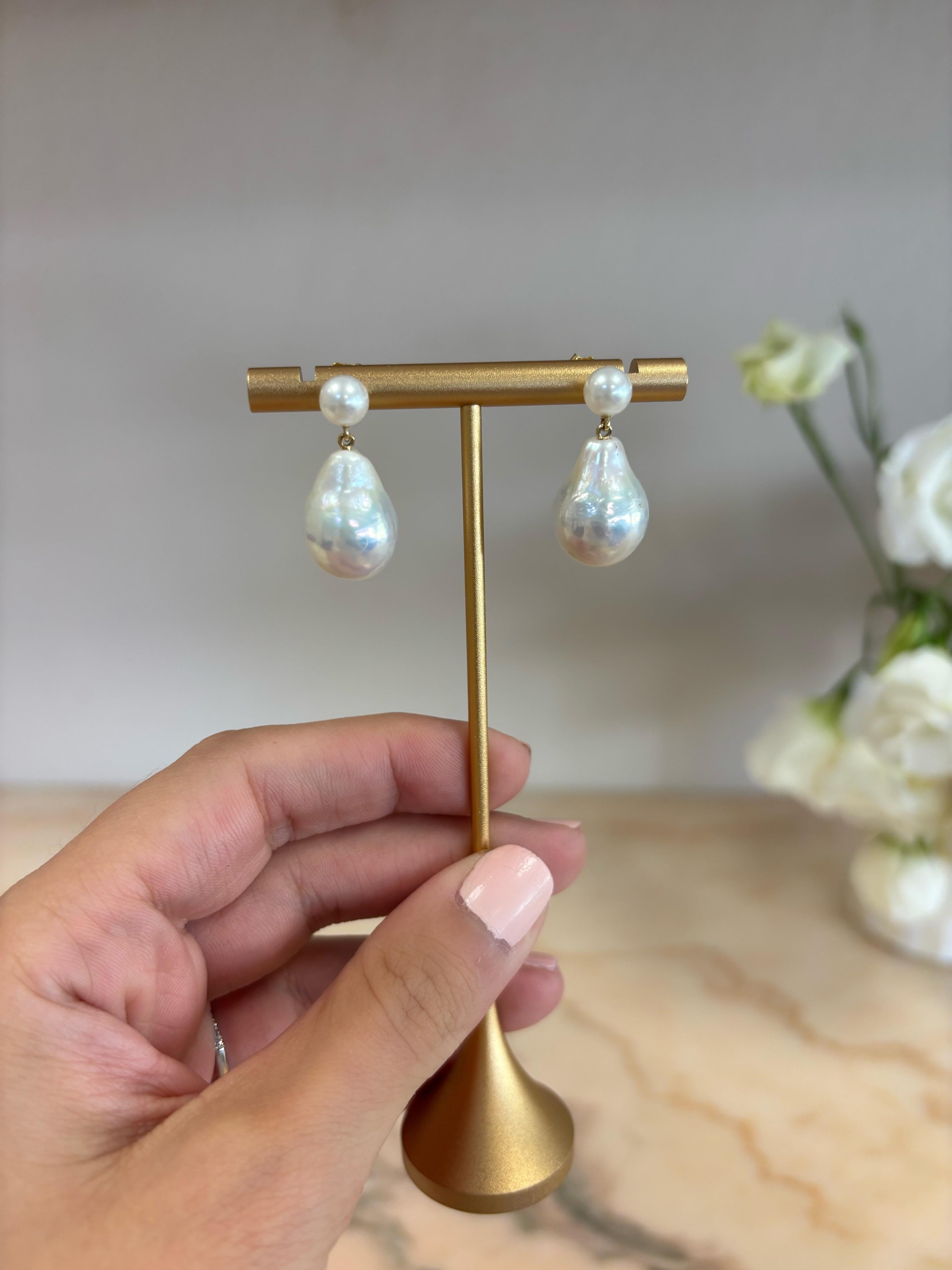 Pendientes Doble Gota Perla, Oro 18k en venta 1