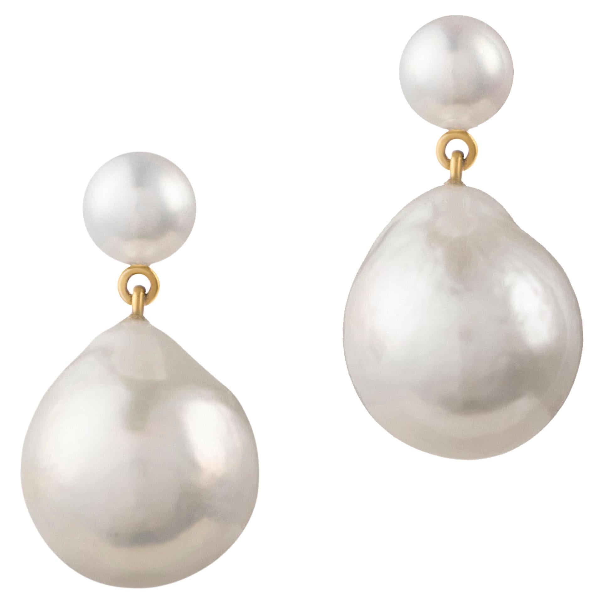 Boucles d'oreilles perle double, or 18k 