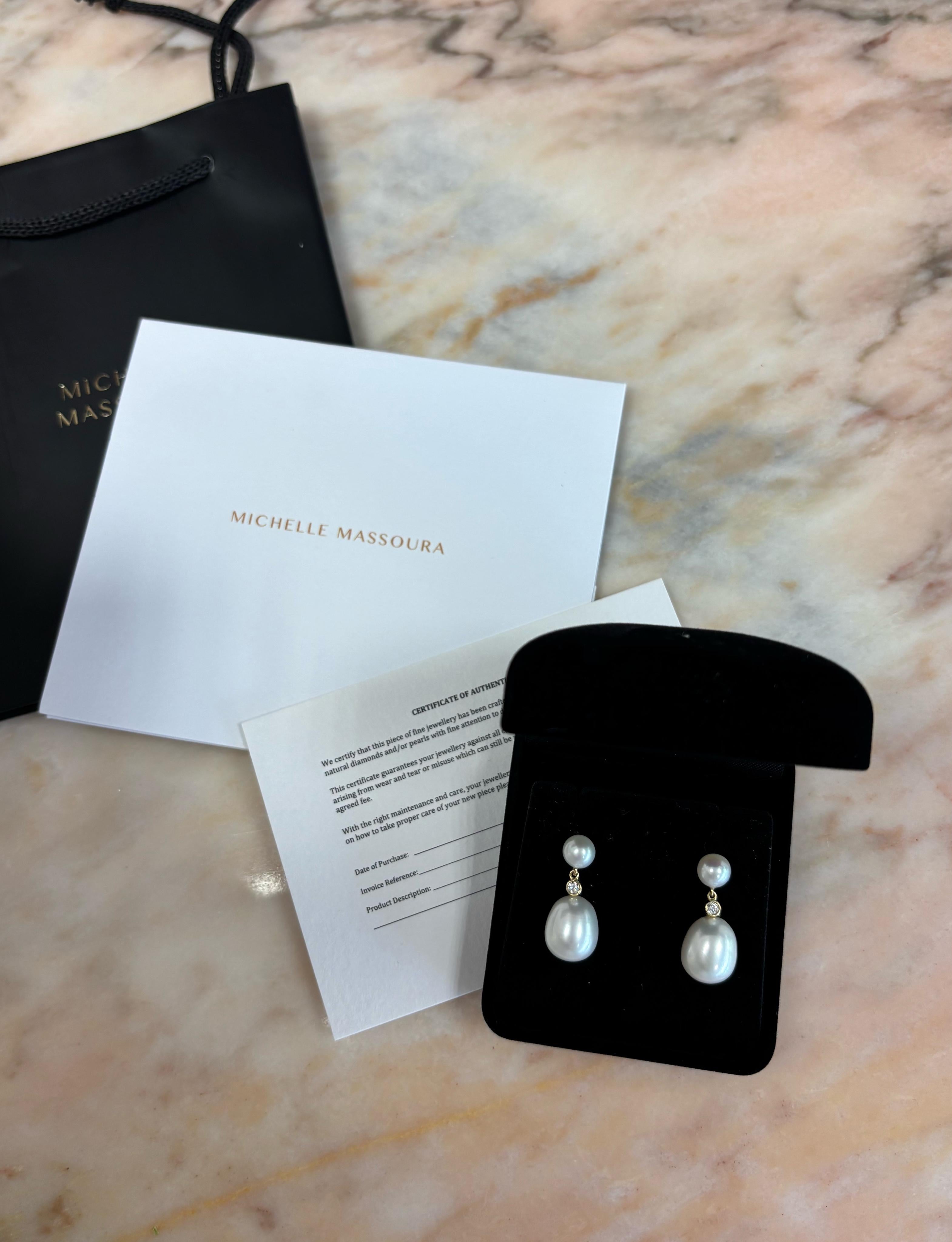 Boucles d'oreilles double goutte avec diamant 0,08 carat, or 18 carats, Michelle Massoura en vente 9