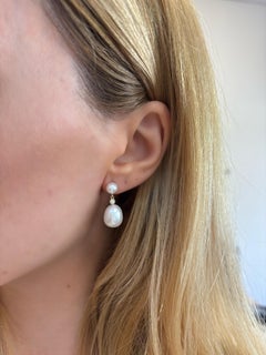Double Drop Pearl Earrings with 0.08ctw diamond, 18K Gold, by Michelle Massoura
