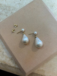 Drop Diamond Baroque pearl earrings, 0.10ctw, 18K Gold, by Michelle Massoura
